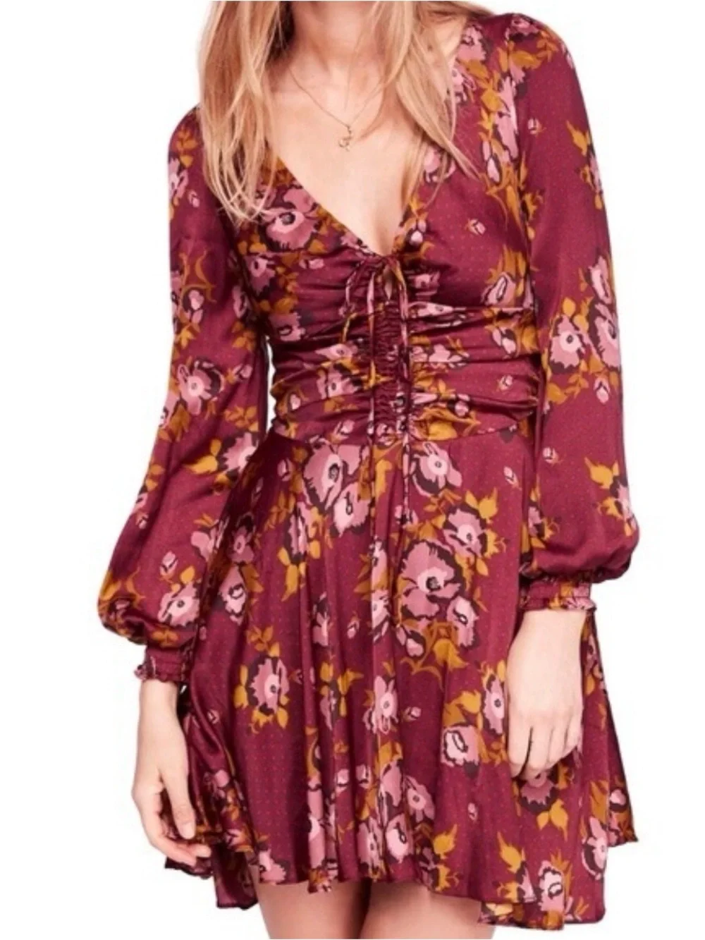 Free People Morning Light Mini Dress Size 8 Purple Floral NWT Flaw